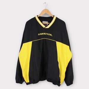 Vintage Iowa Hawkeyes Pullover Windbreaker Jacket Black Yellow V Neck Lined XXL